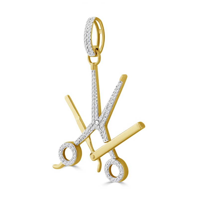 Main Image 3 of 1/4 CT. T.W. Diamond Scissor Shears and Straight Razor Barber Necklace Charm in 10K Gold