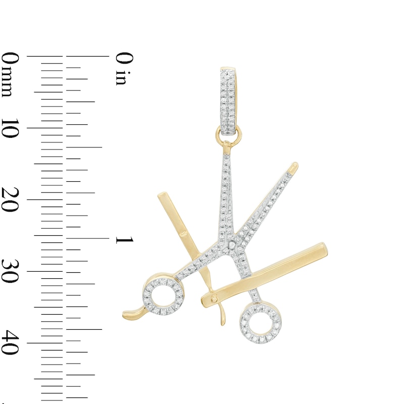 Main Image 4 of 1/4 CT. T.W. Diamond Scissor Shears and Straight Razor Barber Necklace Charm in 10K Gold