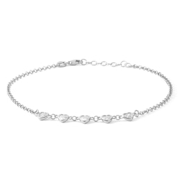 Made in Italy 5mm Heart-Shaped Cubic Zirconia Five Stone Anklet in Solid Sterling Silver - 10&quot;