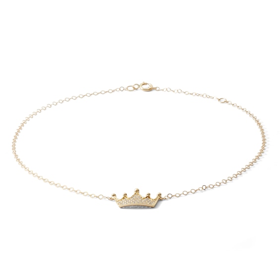 Cubic Zirconia Crown Anklet in 10K Solid Gold - 10"