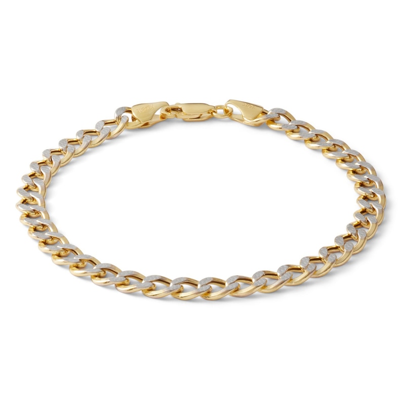 10K Semi-Solid Gold Cuban Curb Two-Tone Chain Bracelet - 7