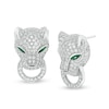 Thumbnail Image 0 of Pear-Shaped Green and White Cubic Zirconia Panther Stud Earrings in Sterling Silver