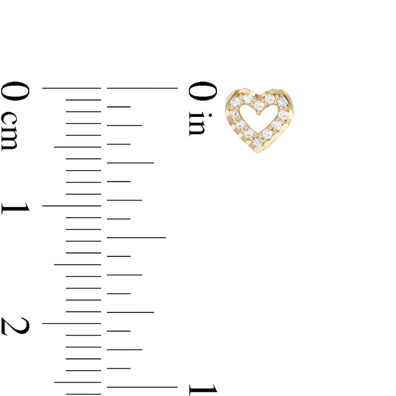 Main Image 2 of Cubic Zirconia Diamond-Cut Heart Stud Earrings in 10K Gold