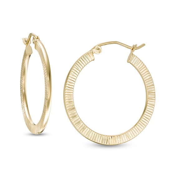 20mm Flat Ribbed Hoop Earrings in 10K Gold