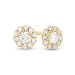 Cubic Zirconia Frame Flower Stud Earrings in 10K Gold