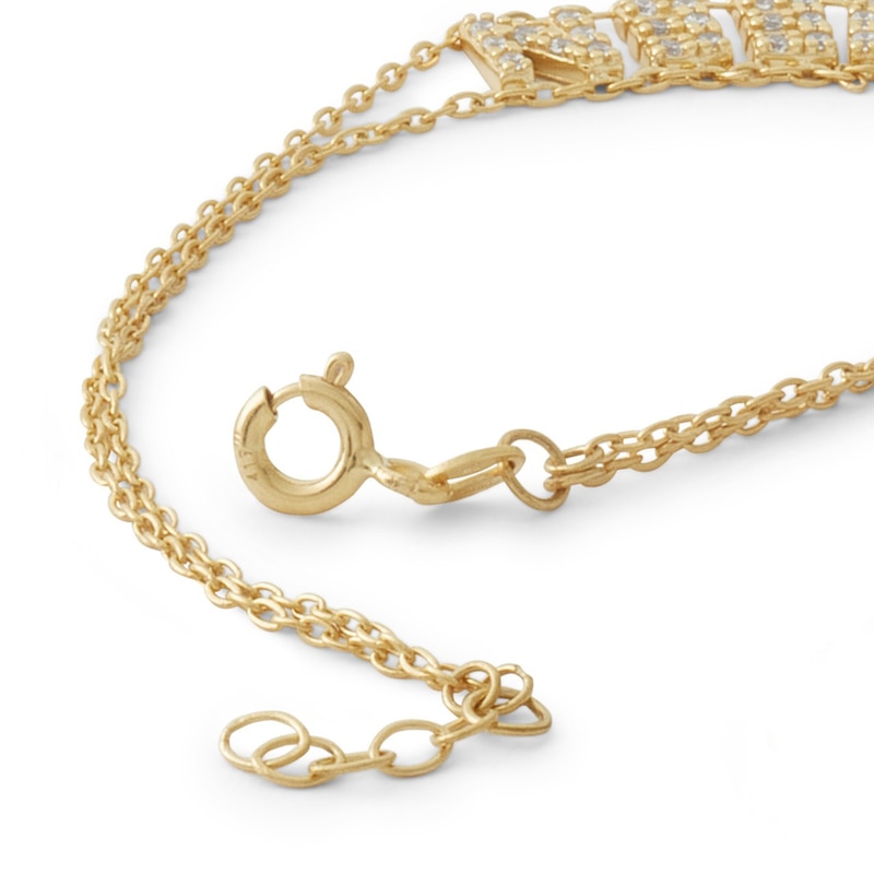 Made in Italy Cubic Zirconia "QUEEN" Double Strand Bracelet in 10K Solid Gold Chain and Casting Elements - 8"