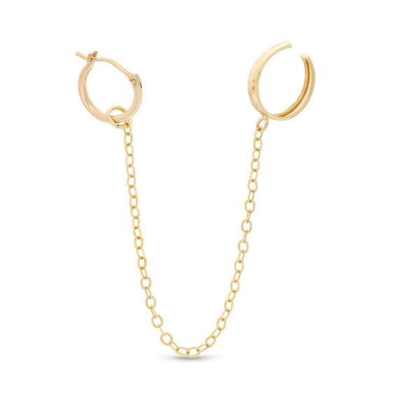 10mm Hoop with Chain Ear Cuff in 10K Gold