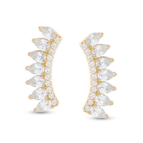 Cubic Zirconia Curved Crawler-Style Stud Earrings in 10K Gold