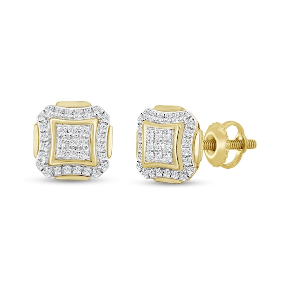 1/8 CT. T.W. Composite Diamond Concave Square Frame Stud Earrings in 10K Gold