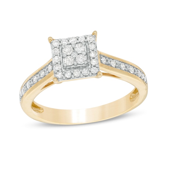 1/4 CT. T.W. Composite Diamond Square Frame Promise Ring in 10K Gold ...