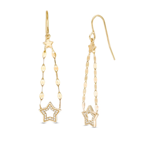 1/10 CT. T.W. Diamond Forzatina Chain Star Drop Earrings in 10K Gold