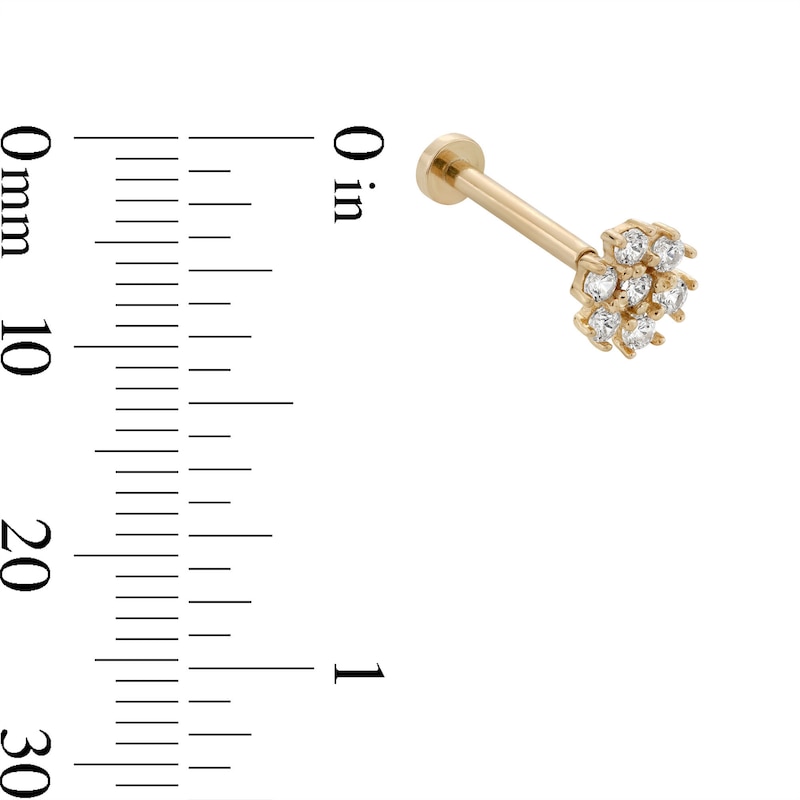 Main Image 3 of 14K Gold Tube CZ Flower Stud - 18G 5/16&quot;