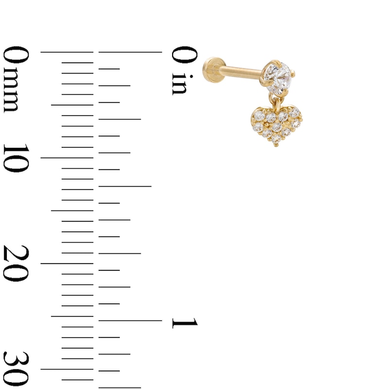 Main Image 4 of 14K Tube Gold CZ Composite Heart Dangle Stud - 18G 5/16&quot;