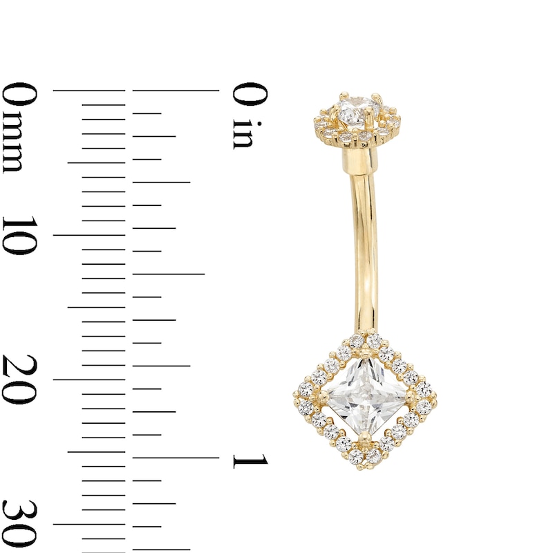 Main Image 2 of 10K Solid Gold CZ Princess-Cut Frame Belly Button Ring - 14G 3/8&quot;