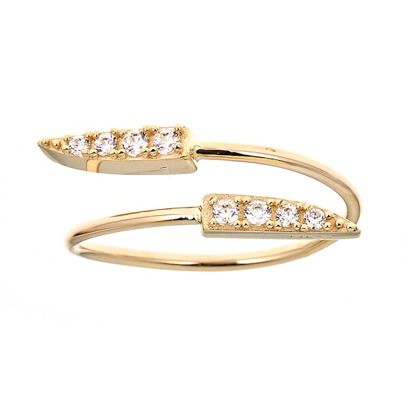 Adjustable Cubic Zirconia Double Spike Bypass Toe Ring in 10K Gold Tube