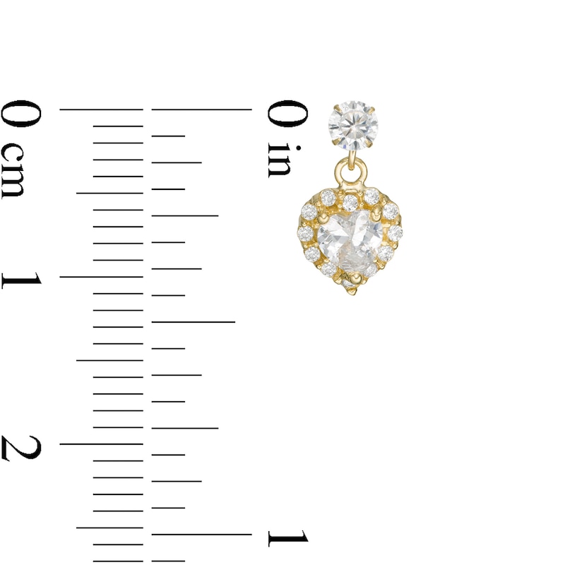 Child's Heart-Shaped Cubic Zirconia Frame Dangle Drop Earrings in 10K Gold