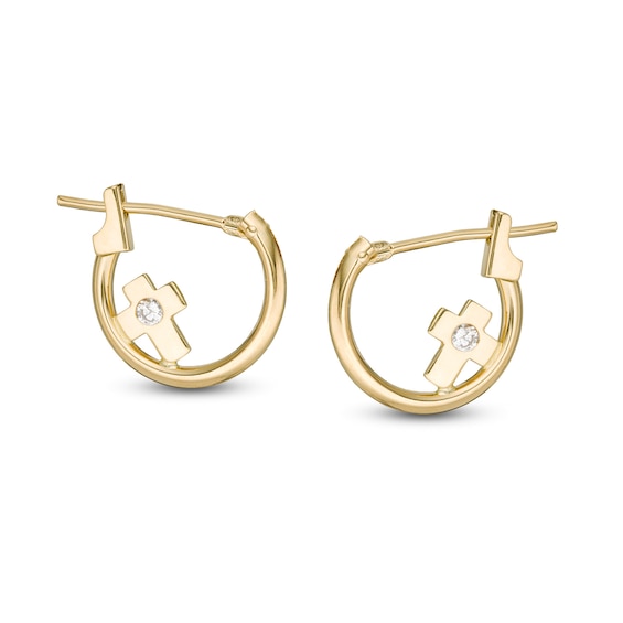 Child's Cubic Zirconia Cross Hoop Earrings in 10K Gold