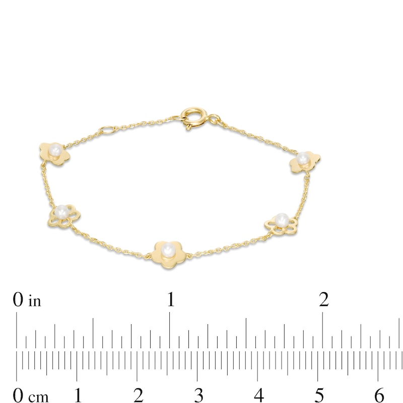 Main Image 2 of Child's Freshwater Cultured Pearl Flower Station Bracelet in 10K Gold - 6.5&quot;