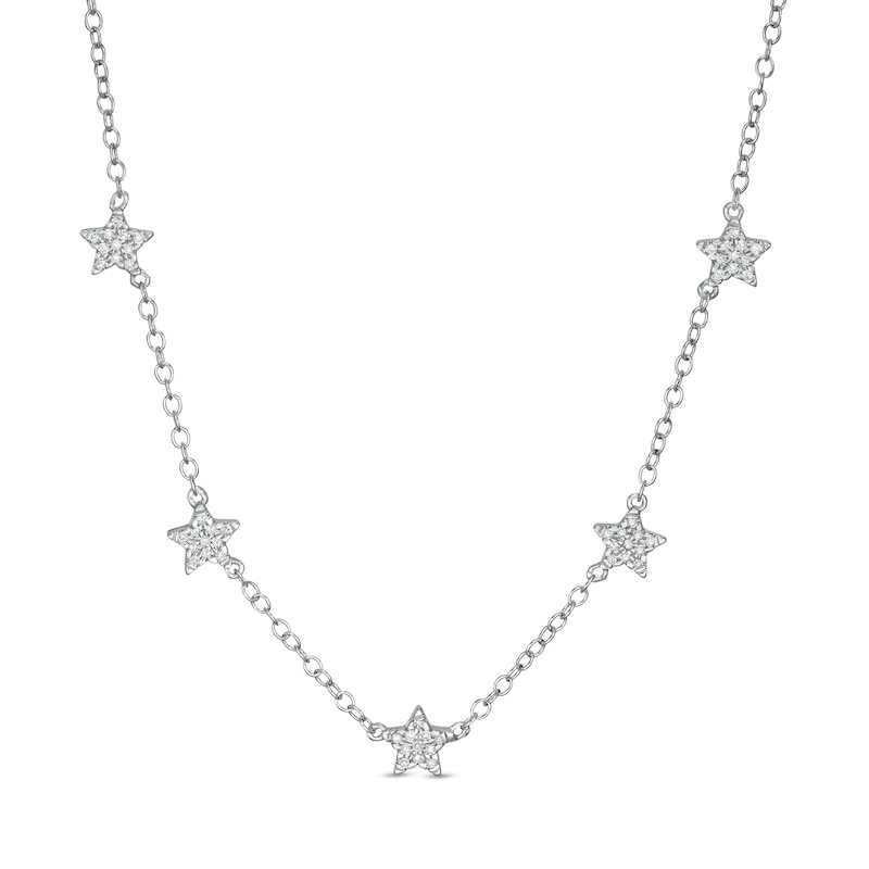 Main Image 1 of 1/10 CT. T.W. Diamond Star Station Necklace in Sterling Silver - 19&quot;