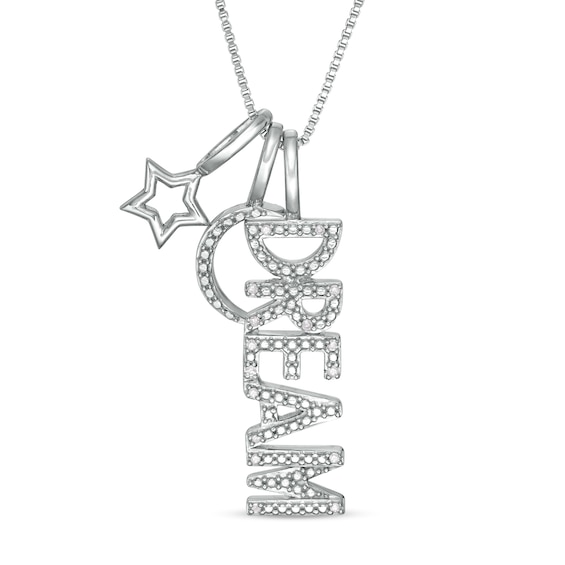 Diamond Accent "DREAM" Theme Charms Pendant in Sterling Silver