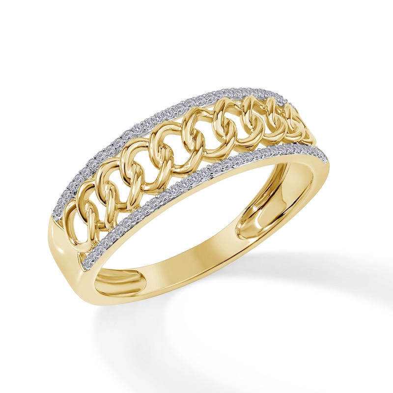 Main Image 2 of 1/8 CT. T.W. Diamond Border Chain Link Ring in 10K Gold