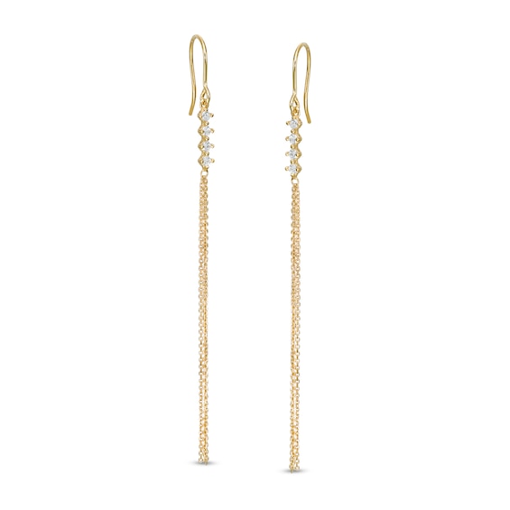 Made in Italy Cubic Zirconia Linear Dangle with Chain Tassel Drop Earrings in 10K Gold