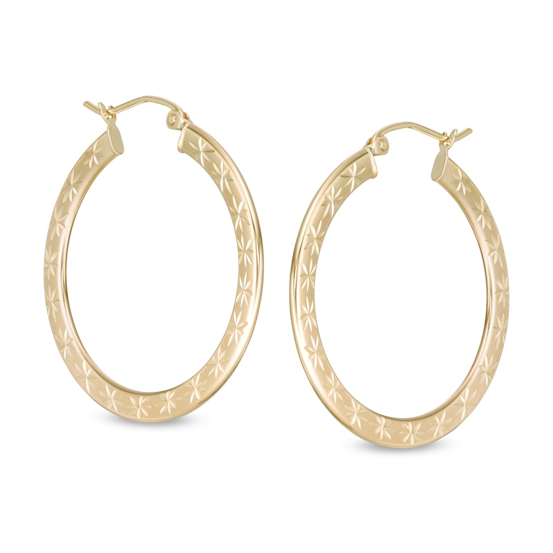 Main Image 1 of 24mm Diamond-Cut Stars Flat Hoop Earrings in 10K Tube Hollow Gold