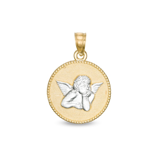 Cherub Textured Medal Charm in 10K Solid Two-Tone Gold | Banter