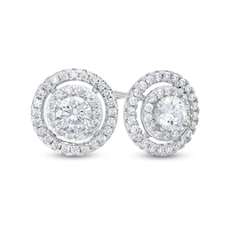 Cubic Zirconia Double Frame Stud Earrings in Solid Sterling Silver