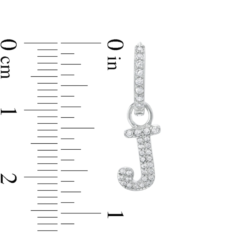 Cubic Zirconia Initial "J" Dangle Huggie Hoop Earrings in Sterling Silver