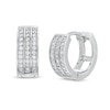 Thumbnail Image 1 of Cubic Zirconia Triple Row Huggie Hoop Earrings in Solid Sterling Silver