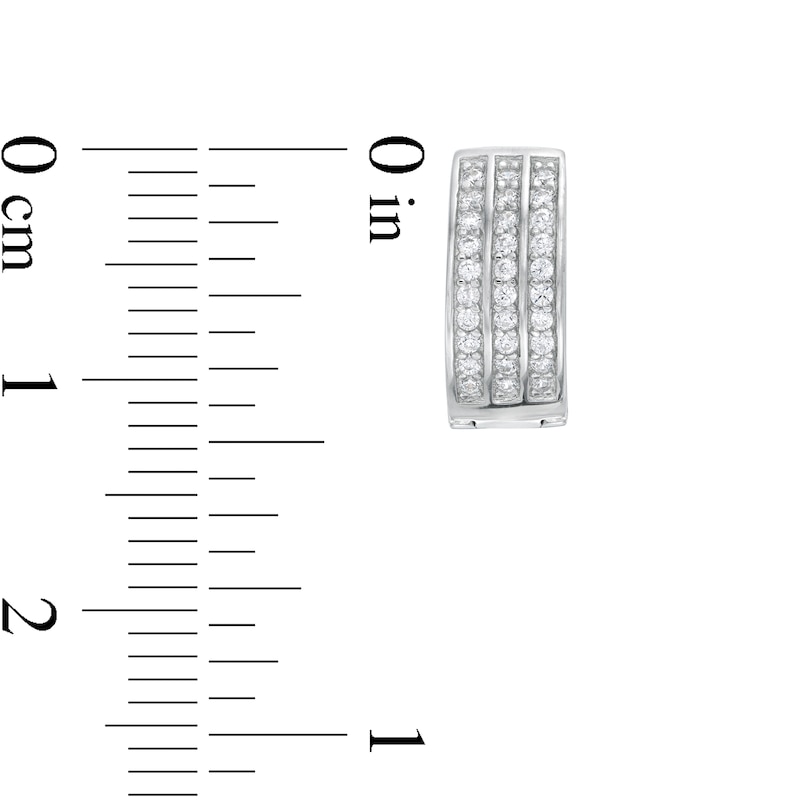 Main Image 2 of Cubic Zirconia Triple Row Huggie Hoop Earrings in Solid Sterling Silver