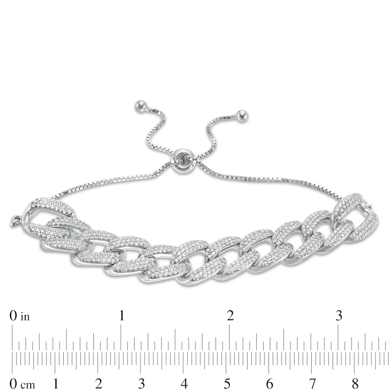 Cubic Zirconia 10mm Curb Chain Bolo Bracelet in Sterling Silver - 9"
