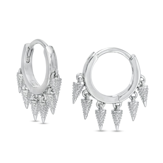 Spike Dangle Huggie Hoop Earrings in Sterling Silver