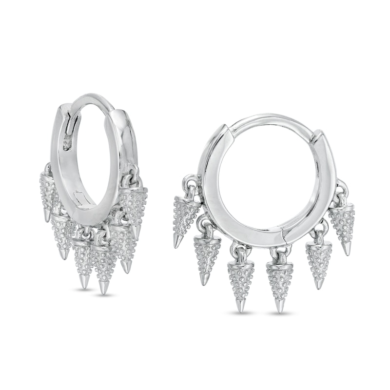 Main Image 1 of Spike Dangle Huggie Hoop Earrings in Sterling Silver