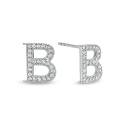 Cubic Zirconia &quot;B&quot; Initial Stud Earrings in Solid Sterling Silver