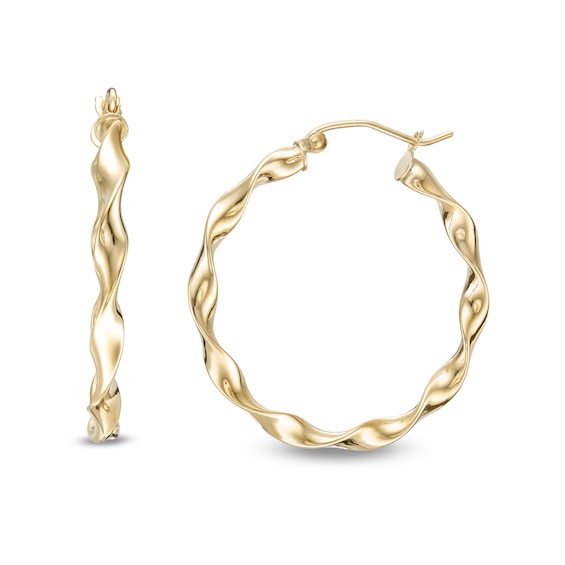 30mm Twist Tube Hoop Earrings in 10K Gold