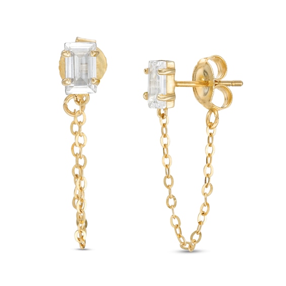 Baguette Cubic Zirconia Chain Stud Earrings in 10K Gold