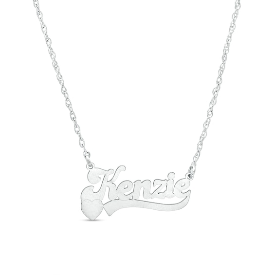 Standard Script Name with Heart and Ribbon Necklace in Sterling Silver (1 Line)