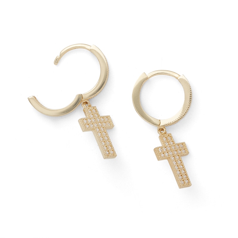 Main Image 4 of Cubic Zirconia Cross Drop Earrings in 10K Gold