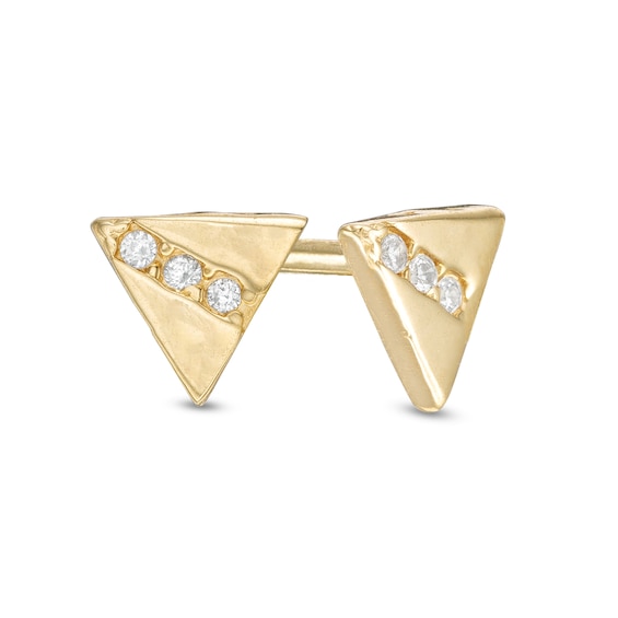Cubic Zirconia Triangle Stud Earrings in 10K Gold