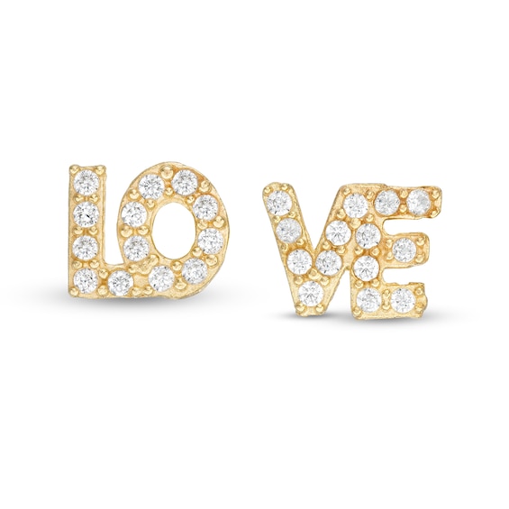 Cubic Zirconia "LOVE" Stud Earrings in 10K Gold