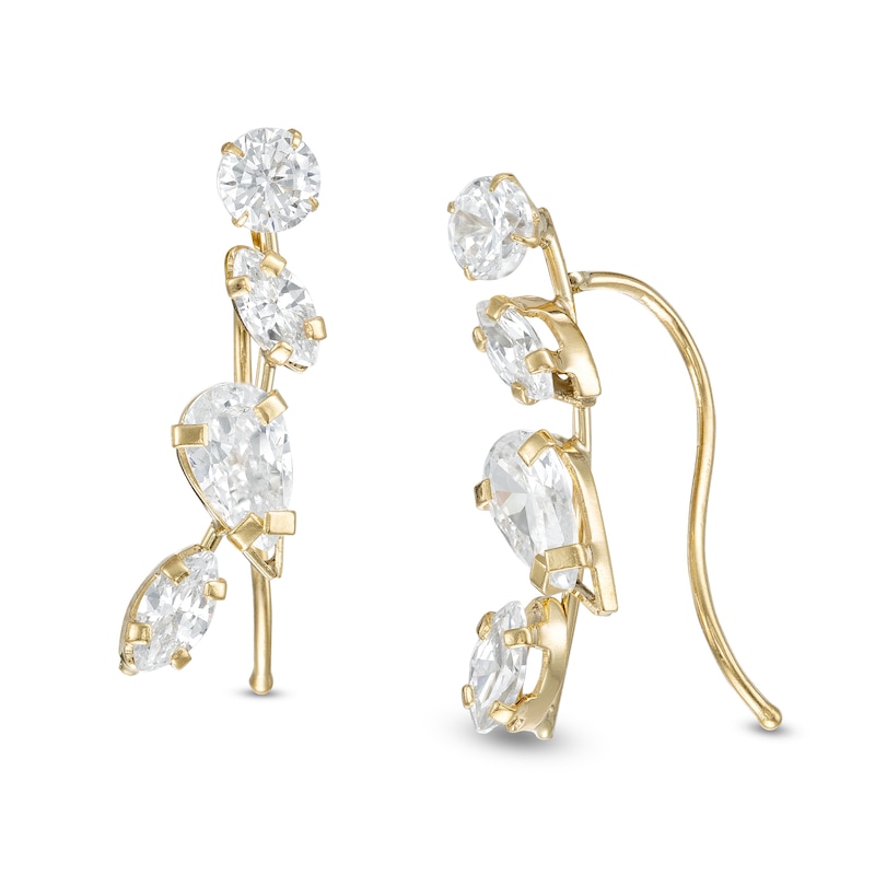 Main Image 1 of Marquise and Pear-Shaped Cubic Zirconia Cluster Crawler Earrings in 10K Gold