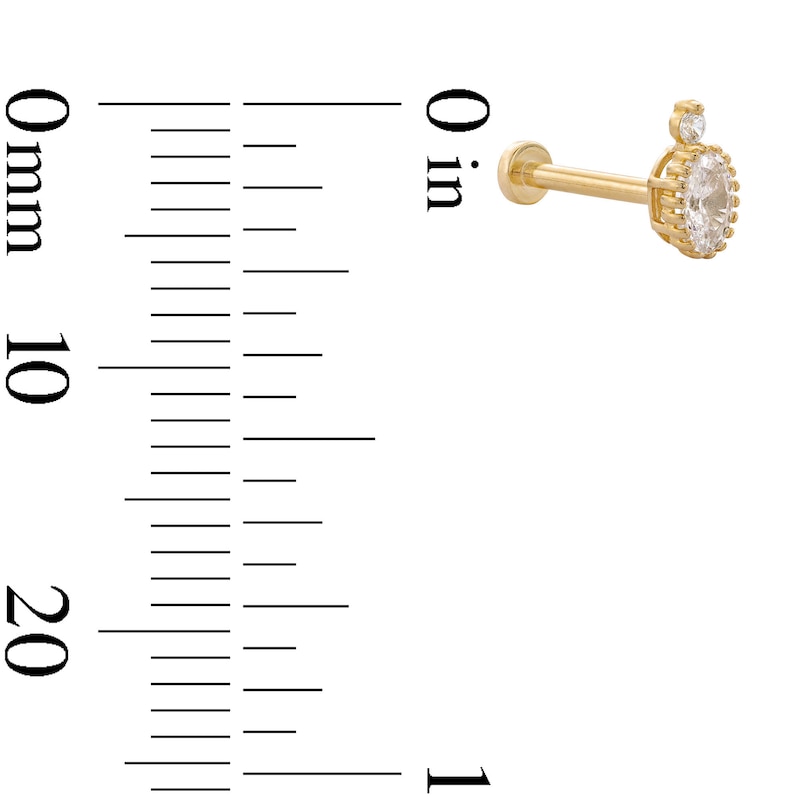 Main Image 4 of 14K Tube Gold CZ Oval Bead Frame Stud - 18G 5/16&quot;