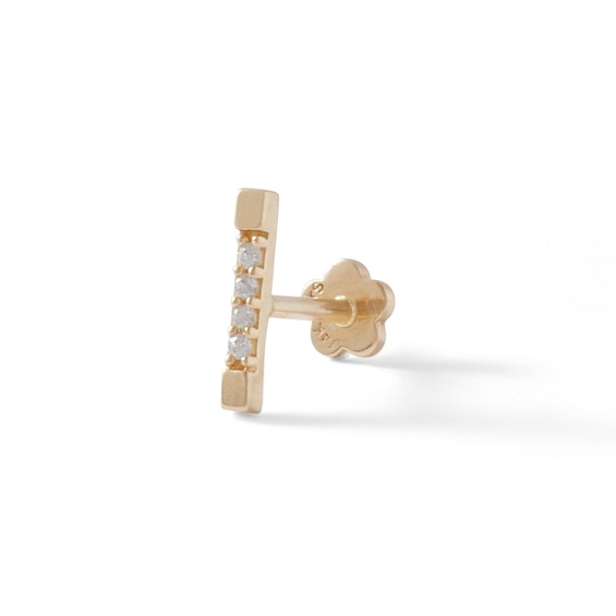 14K Tube Gold CZ Bar Stud - 18G 5/16"