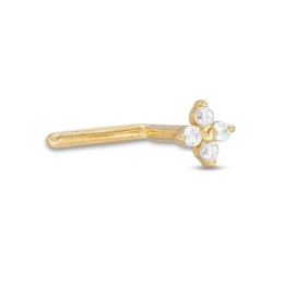 14K Semi-Solid Gold CZ Four-Stone Flower L-Shape Nose Ring - 20G 1/4&quot;