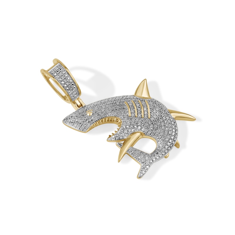 Main Image 4 of 1/3 CT. T.W. Diamond Shark Necklace Charm in 10K Gold