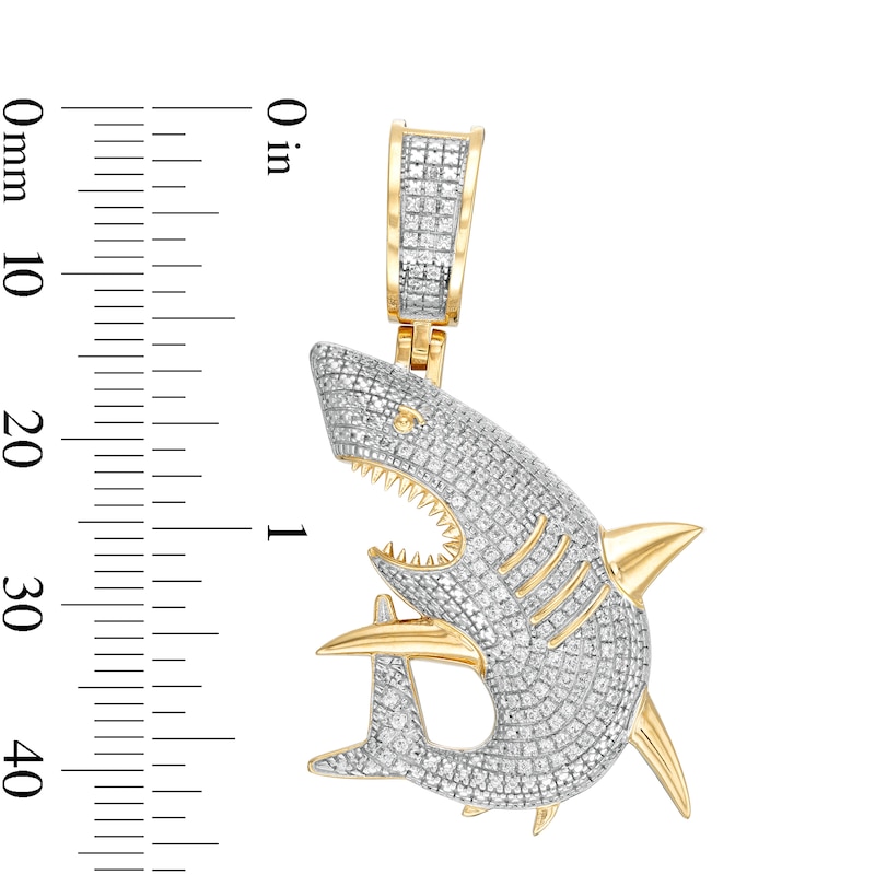 Main Image 5 of 1/3 CT. T.W. Diamond Shark Necklace Charm in 10K Gold