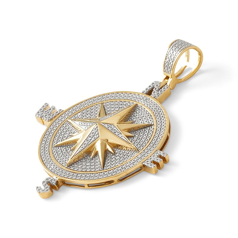 Main Image 3 of Diamond Accent Beaded Compass Necklace Charm in Sterling Silver with 14K Gold Plate