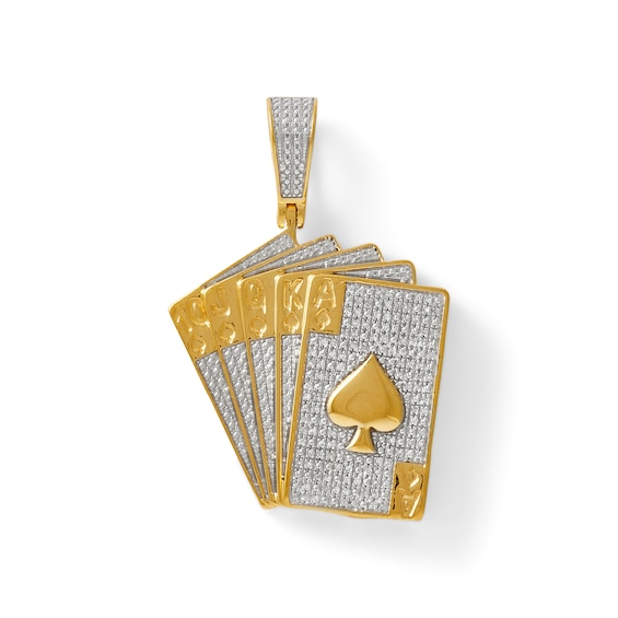 1/6 CT. T.W. Diamond "Full House" of Cards Necklace Charm in Sterling Silver with 14K Gold Plate